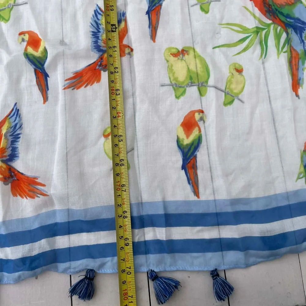 Talbots Vibrant Bird Print Scarf with Blue Accents
